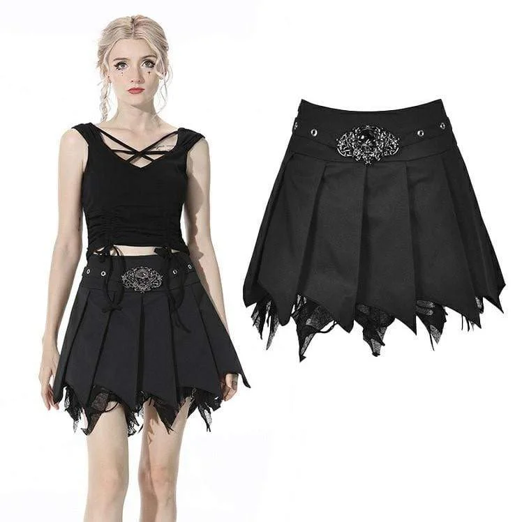 Women's Punk Skull Irregular Black Pleated Skirts velvet skirt plush