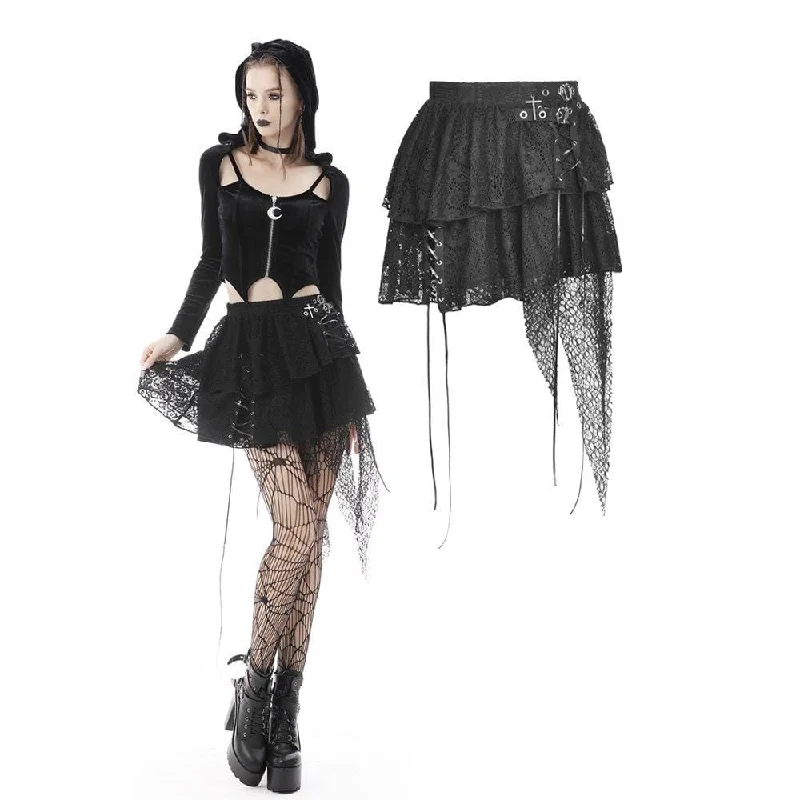 Women's Punk Strappy Cross Layered Lace Skirt denim skirt trendy