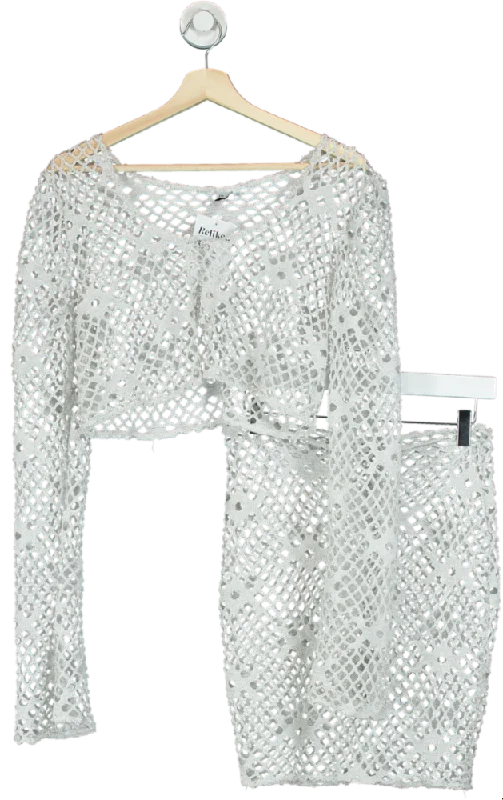 By Esme Rose White Crochet Knit Top and Skirt Set UK 10 chiffon skirt floaty