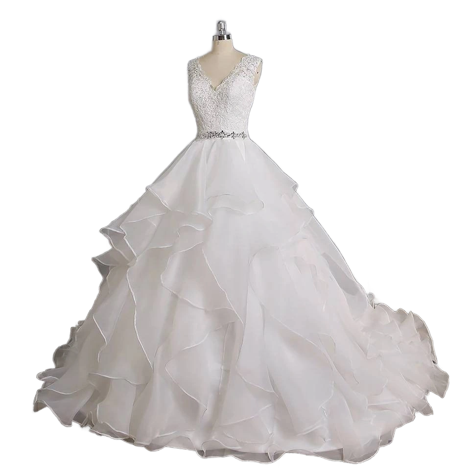 Layered Tulle Skirt Wedding Ballgown Dress Lace Top with Beaded Belt elastic waist skirt